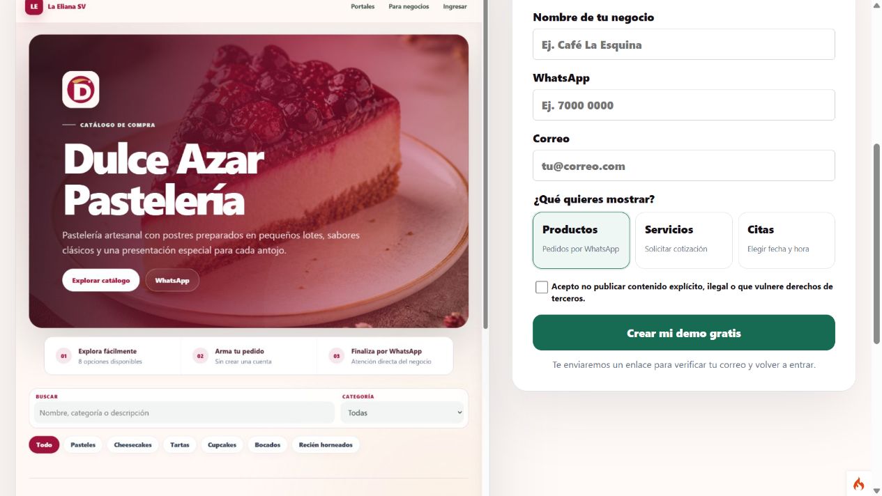 Opciones de productos, servicios y citas